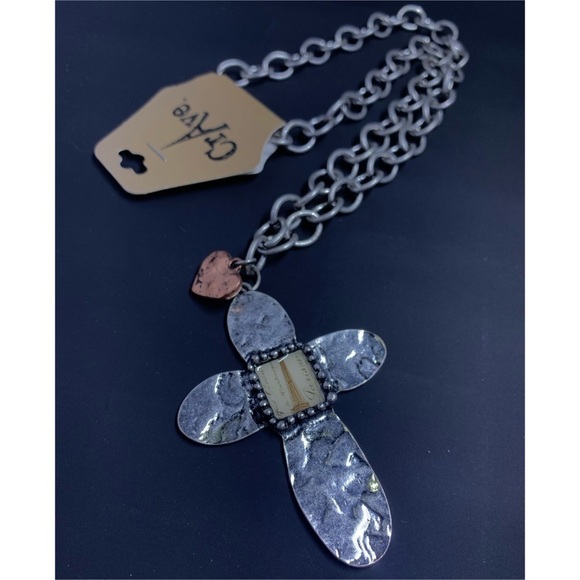 Crave Silver-Tone Paris Cross Necklace with Heart Charm - Picture 9 of 12